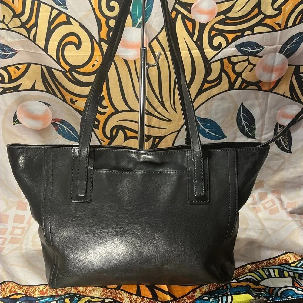 Fossil Emma Black Leather Tote with Key Accent